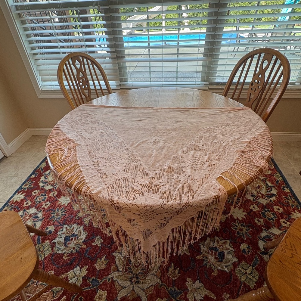 Vintage English Village pink fringed piano shaw 60-70’s cottagecore boho hippie